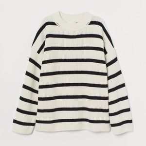 H&M White and Black Striped Rib knit sweater